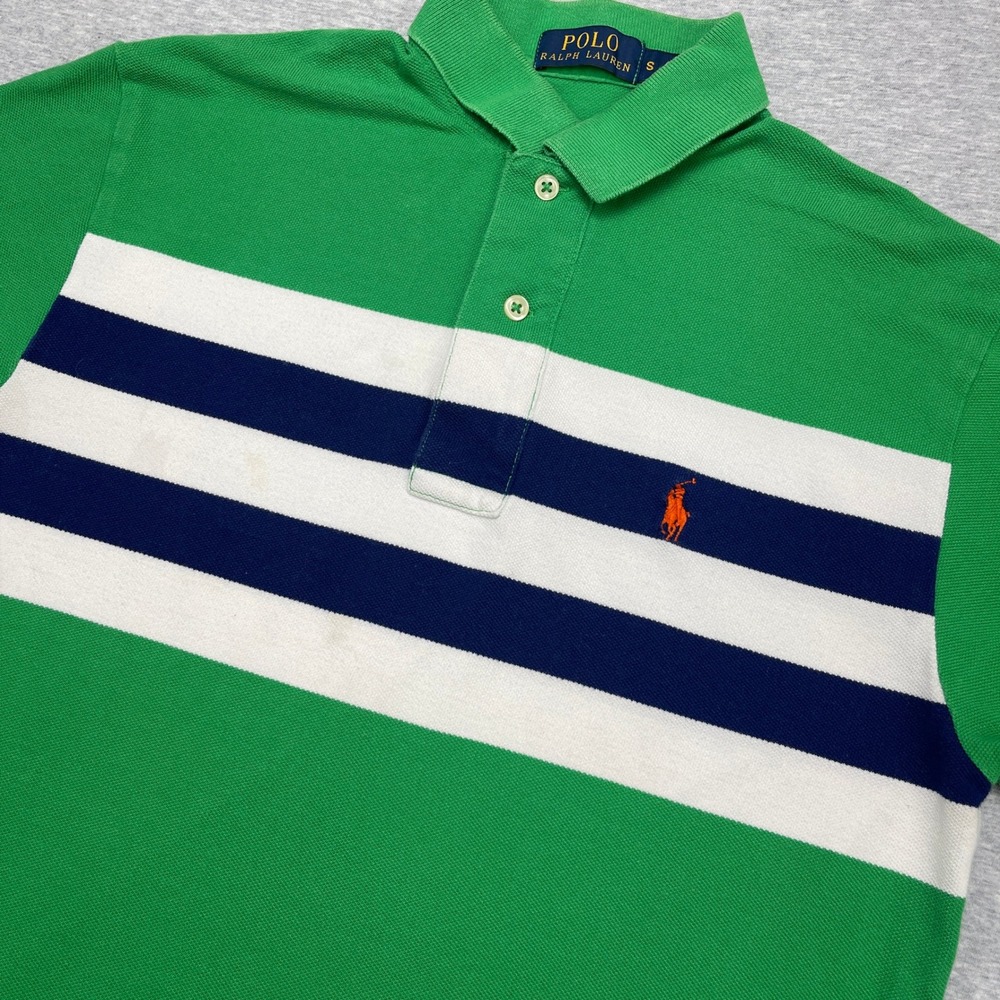 Polo Ralph Lauren Polo Shirt Mens Small S Classic Fit Green Striped Chest EUC